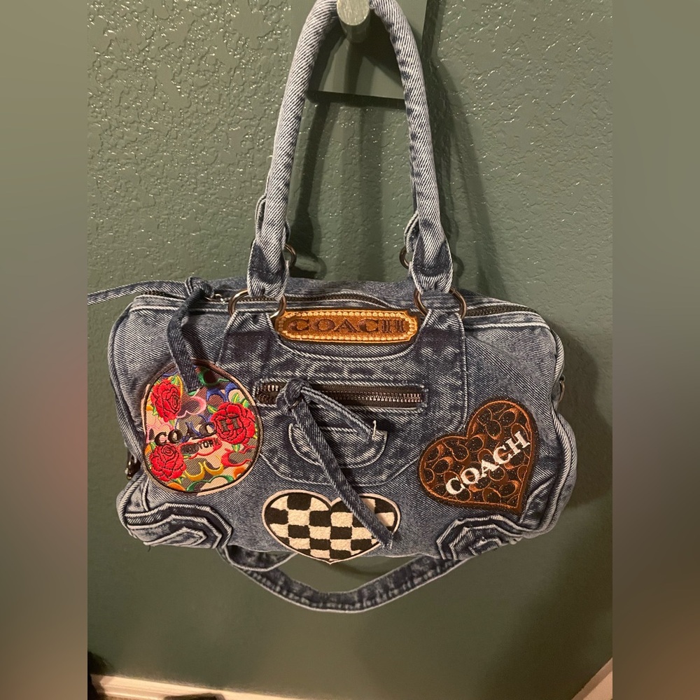 Denim Satchel with Multicolor patches